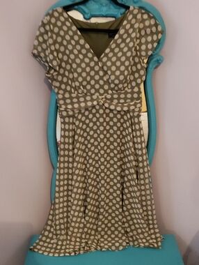 connected apparel Olive Green and White Polka Dot Wrap Midi Dress
